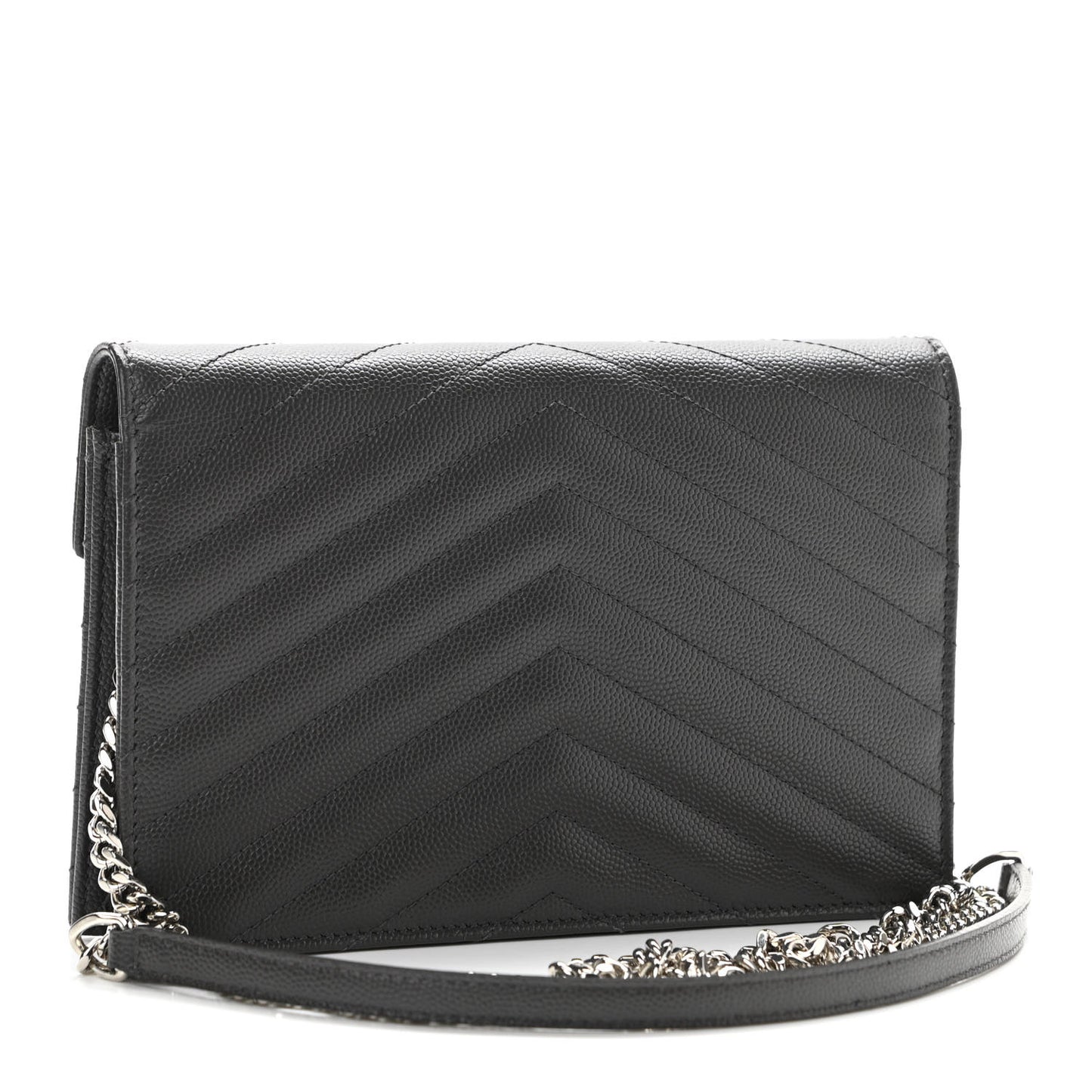 Grain De Poudre Matelasse Chevron Monogram Envelope Chain Wallet Dark Smog