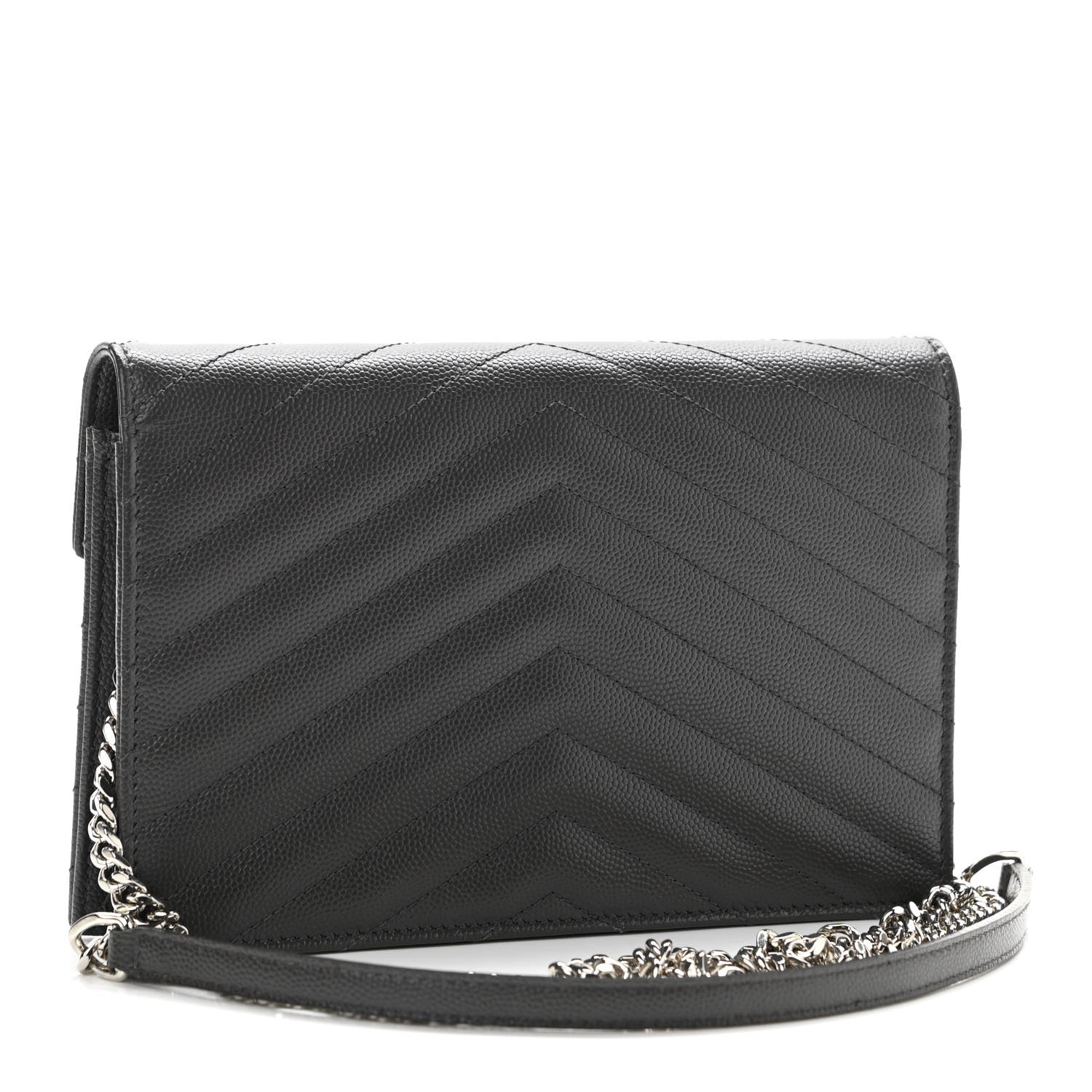 Saint Laurent Grain De Poudre Matelasse Chevron Monogram Envelope Chain Wallet Dark Smog 3 of 11