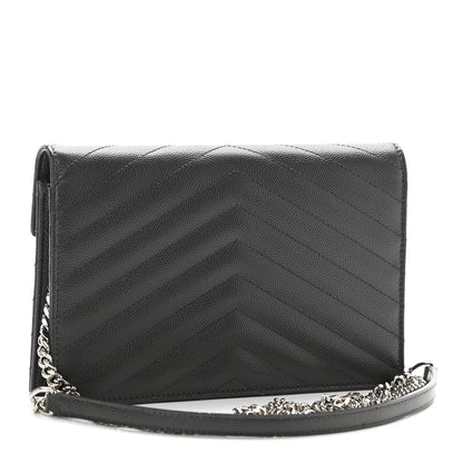 Saint Laurent Grain De Poudre Matelasse Chevron Monogram Envelope Chain Wallet Dark Smog 3 of 11
