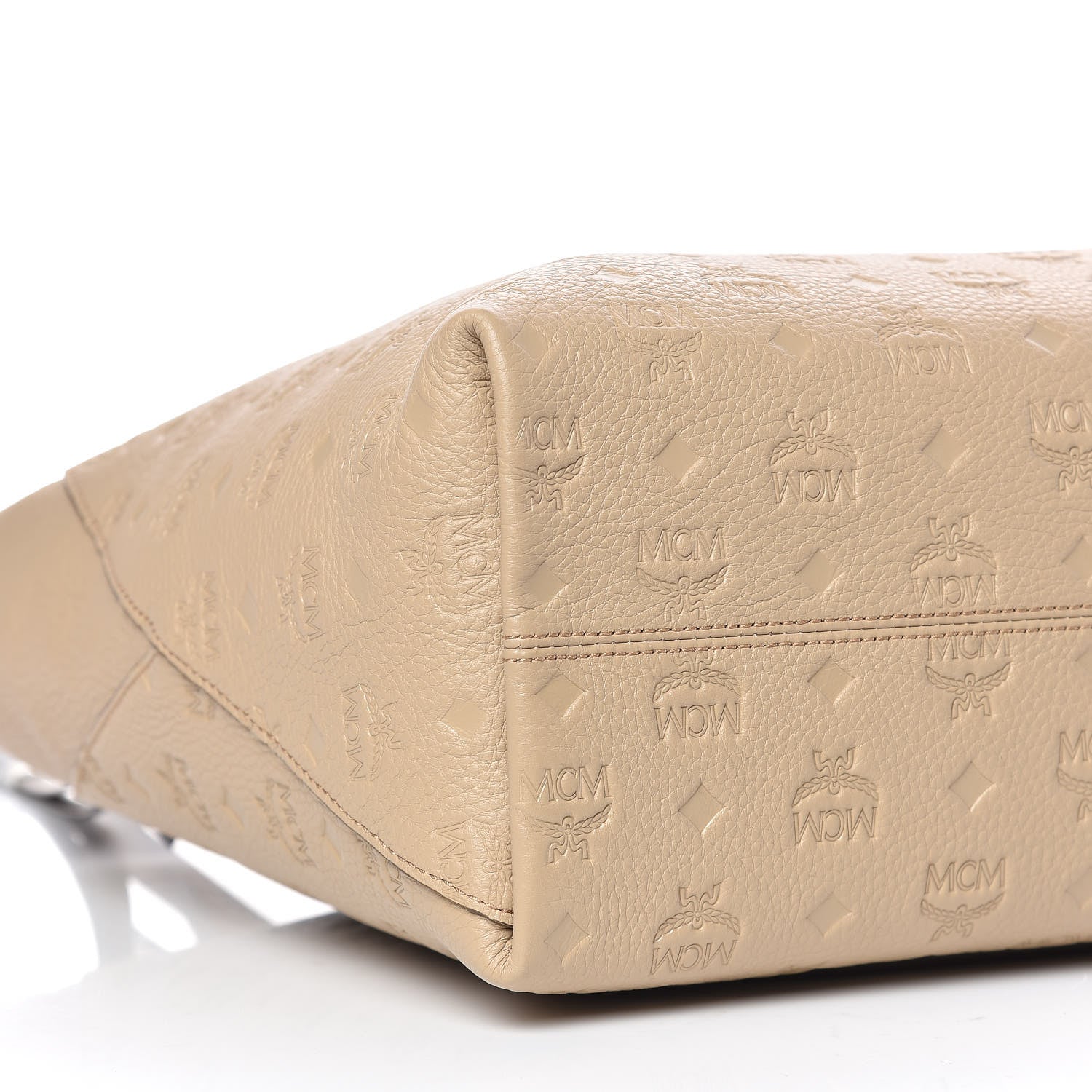 MCM Calfskin Ottomar Monogram Medium Klara Top Zip Tote New Beige 5 of 10