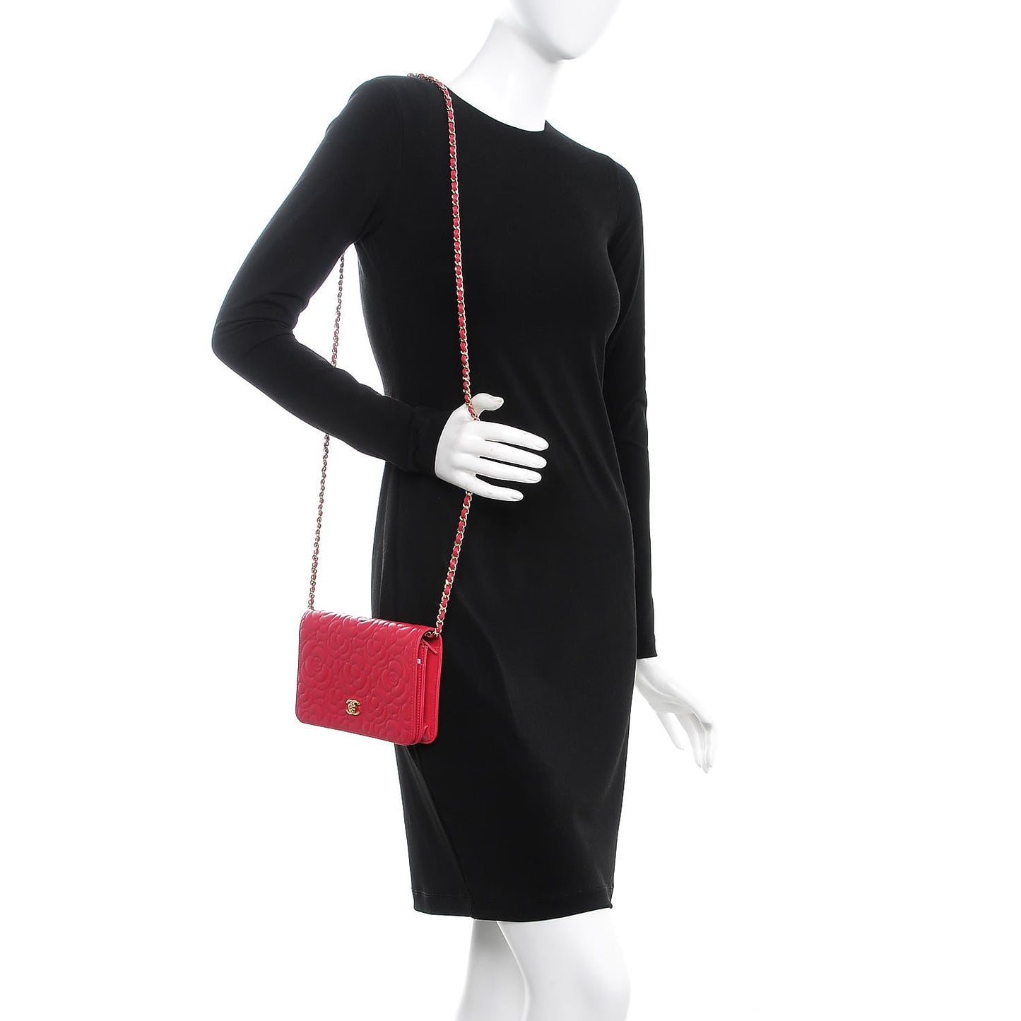 Caviar Camellia Embossed Wallet On Chain WOC Fuschia