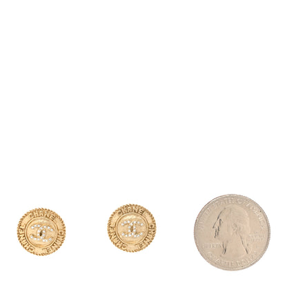 Chanel Metal Crystal CC Medallion Round Earrings Gold 2 of 5