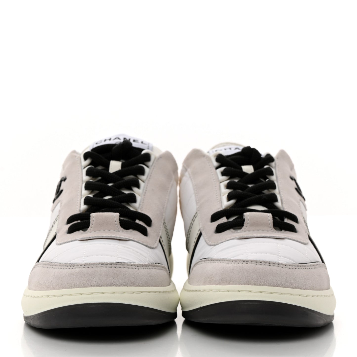 Suede Fabric Calfskin Womens CC Sneakers 36 White Light Gray