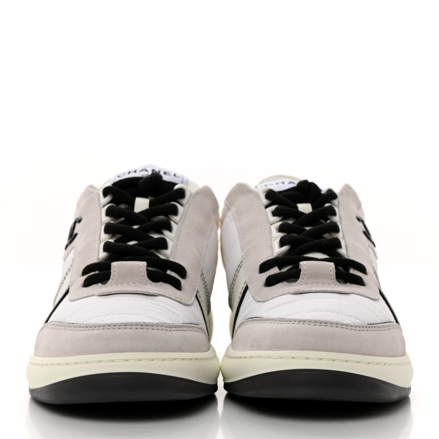 Chanel Suede Fabric Calfskin Womens CC Sneakers 36 White Light Gray 2 of 8