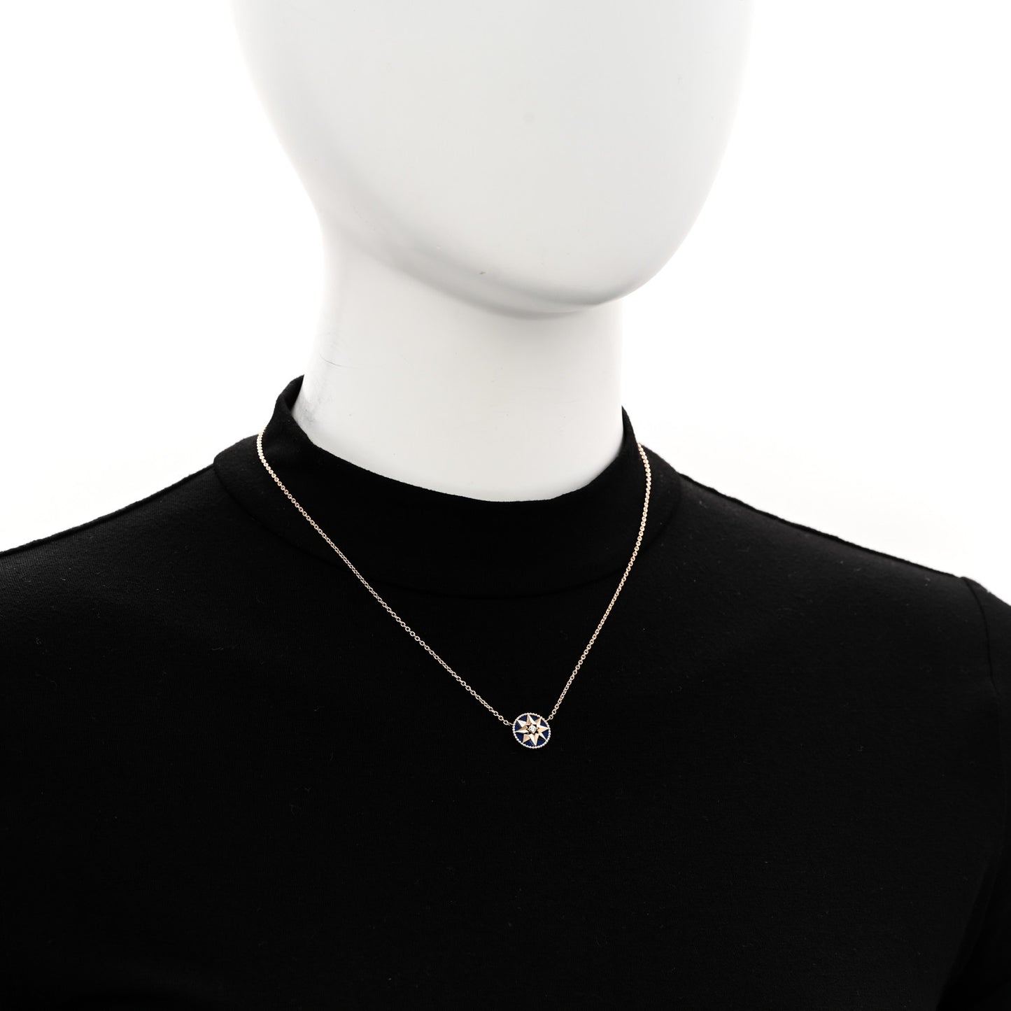 18K Yellow Gold Diamond Lapis Lazuli Rose Des Vents Necklace