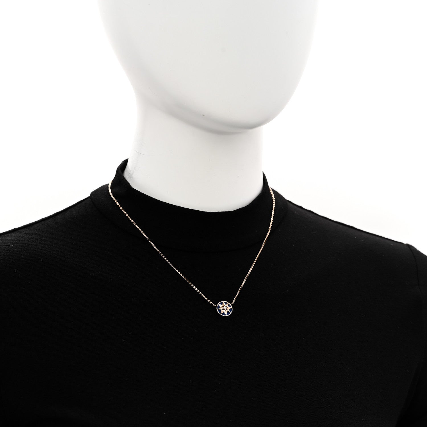 Christian Dior 18K Yellow Gold Diamond Lapis Lazuli Rose Des Vents Necklace 2 of 6