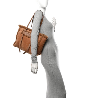 Miu Miu Shearling Suede Shopping Tote Caramel 2 of 10