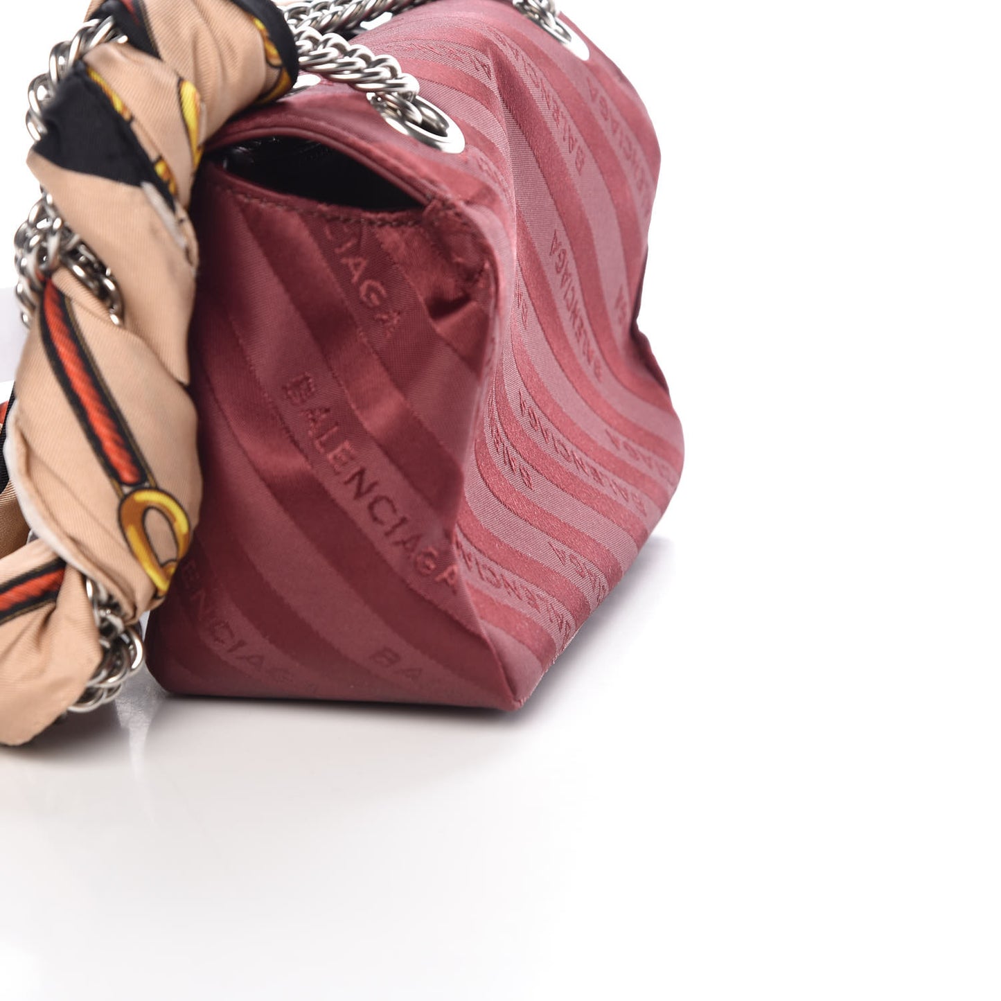 Nylon Jacquard Diagonal Logo Small Scarf Lock Chain Shoulder Bag Rouge Bordeaux Black Beige