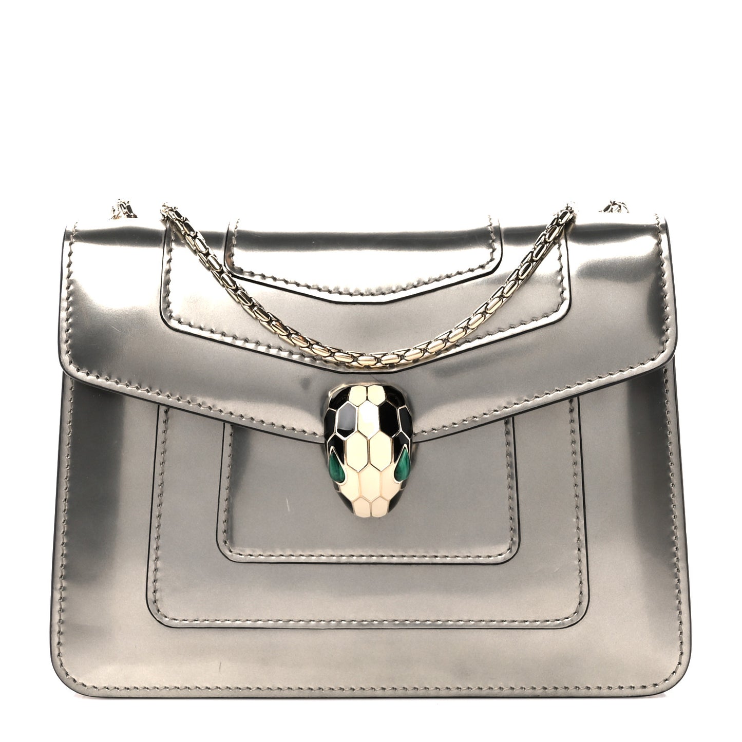 Metallic Calfskin Small Serpenti Forever Snake Strap Crossbody Bag Silver