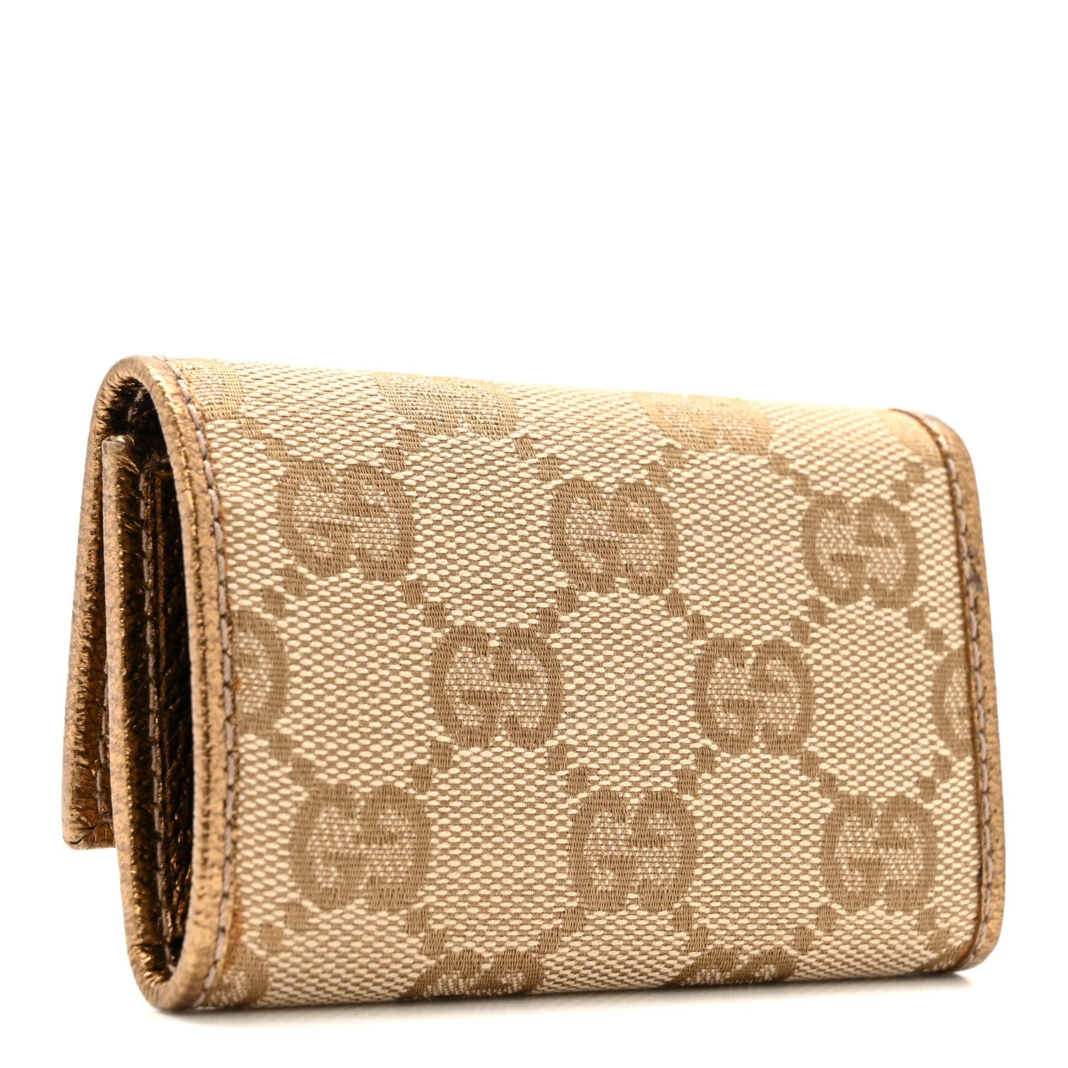 Gucci Metallic GG Supreme Monogram Bow 6 Key Holder Case    Beige Gold 6 of 18
