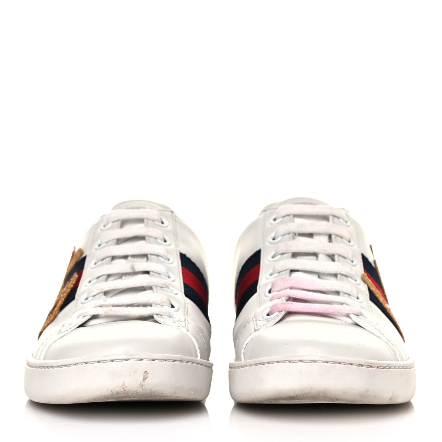 Calfskin Nappa Web LOVED Embroidered Womens Ace Sneakers 37.5 White Red Flame Notte