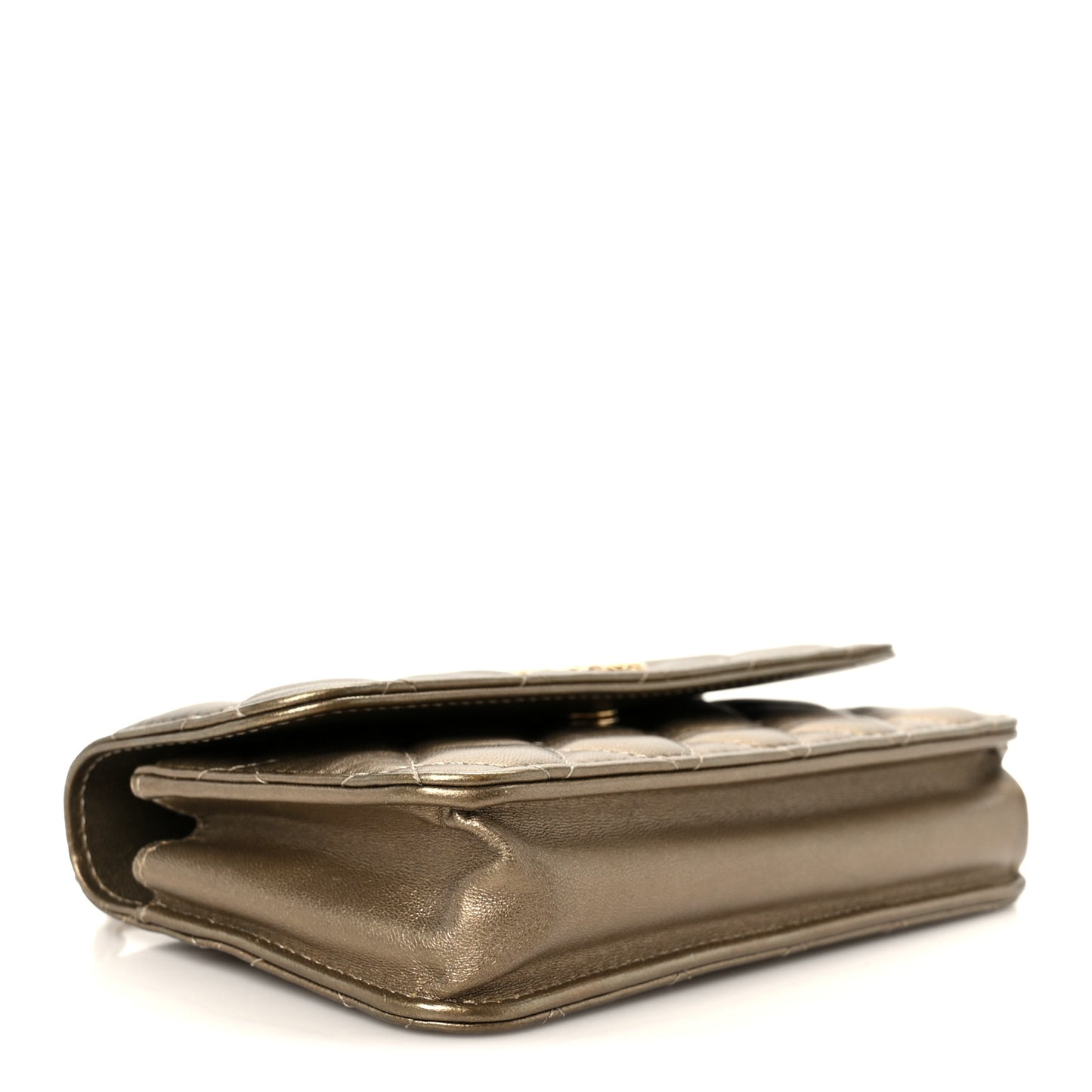 Metallic Lambskin Quilted Dynasty Flap Phone Holder With Chain Gold