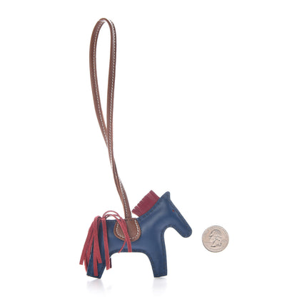 Hermes Milo Lambskin Grigri Rodeo Horse Bag Charm PM Bleu de Malte Rubis Fauve 2 of 5