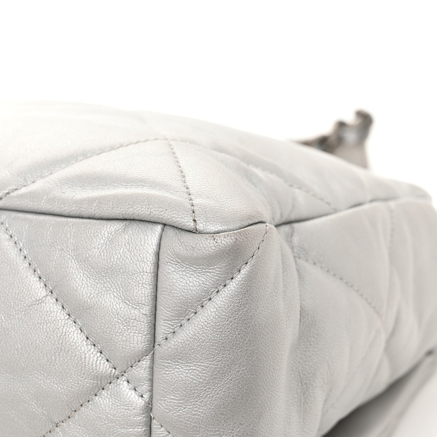 Metallic Goatskin Quilted Large Chanel 19 Flap Silver