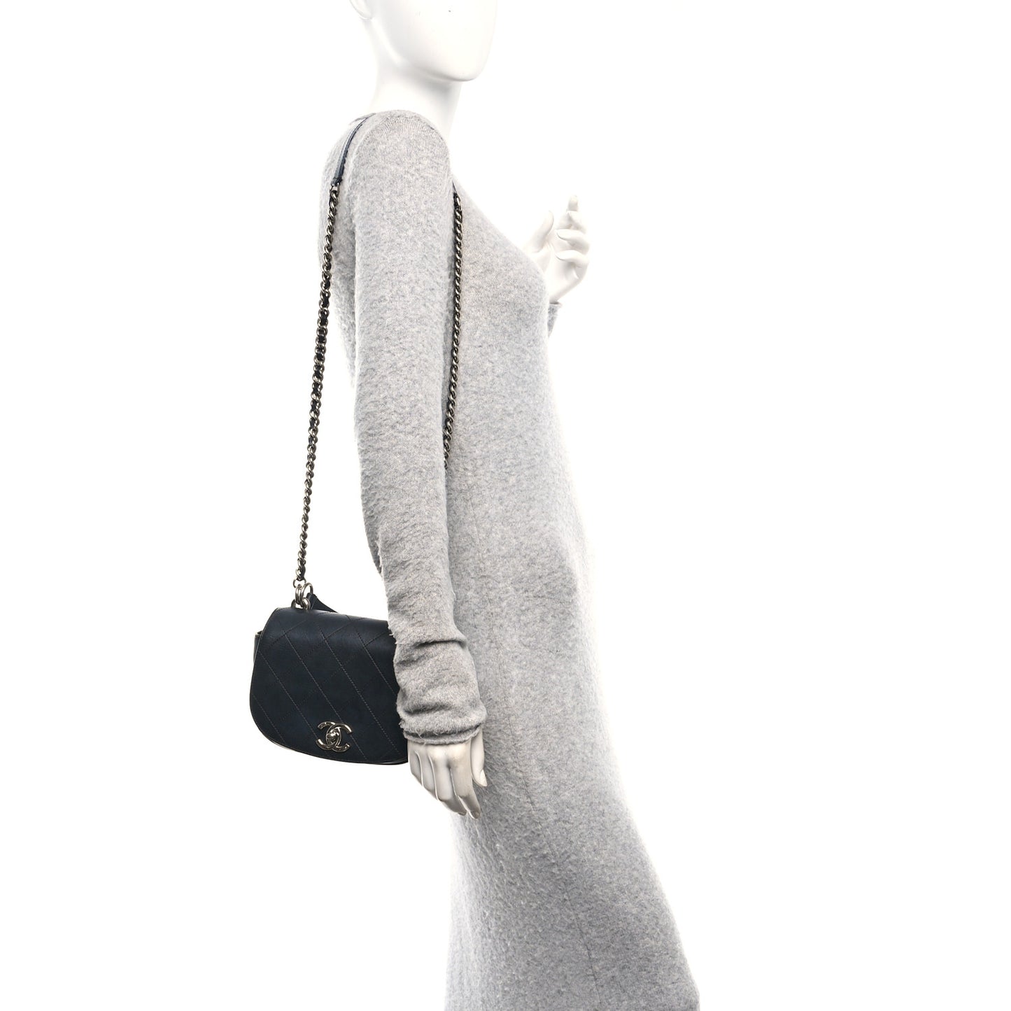 Calfskin Stitched Small Ring My Bag Flap Crossbody Bag Black