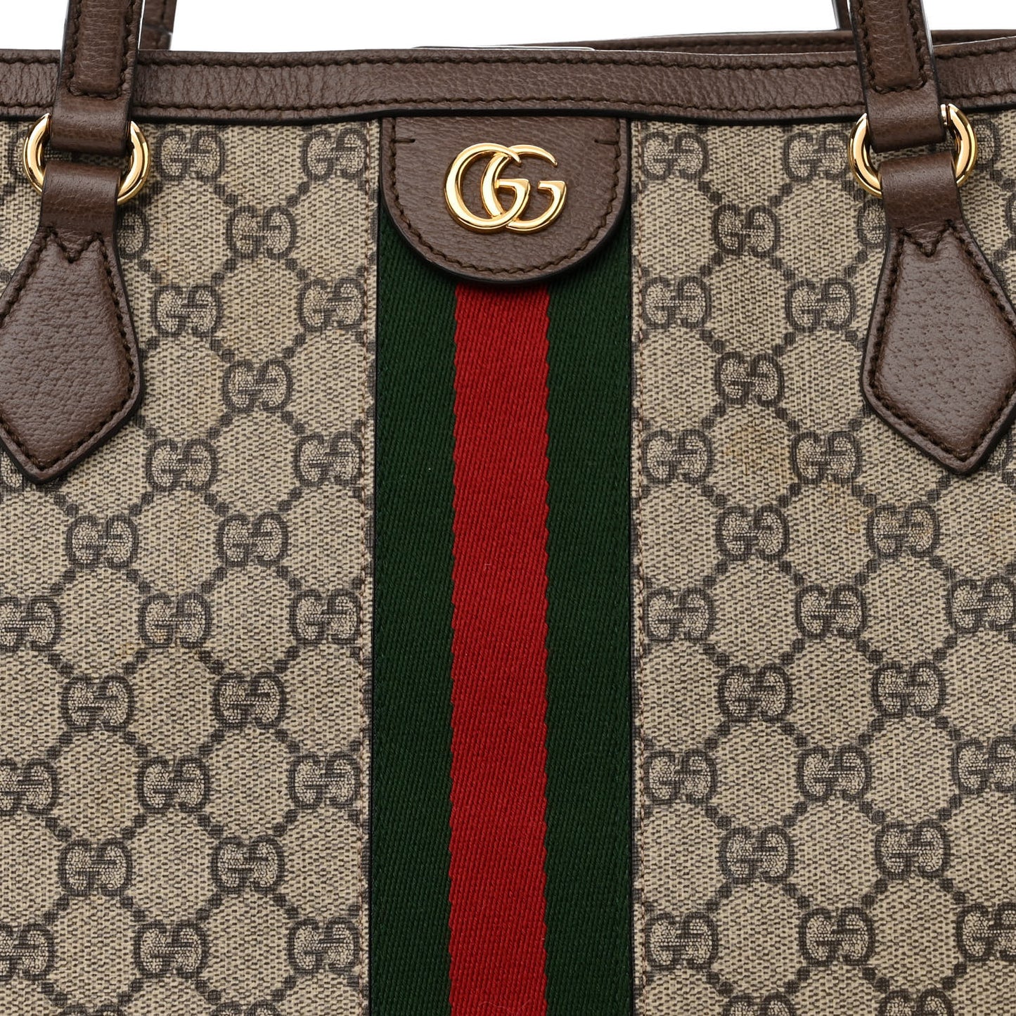 GG Supreme Monogram Textured Calfskin Web Medium Ophidia Shopping Tote Beige Ebony New Acero