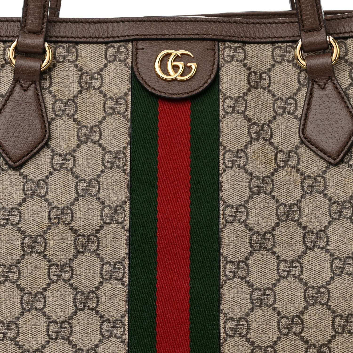 Gucci GG Supreme Monogram Textured Calfskin Web Medium Ophidia Shopping Tote Beige Ebony New Acero 8 of 10