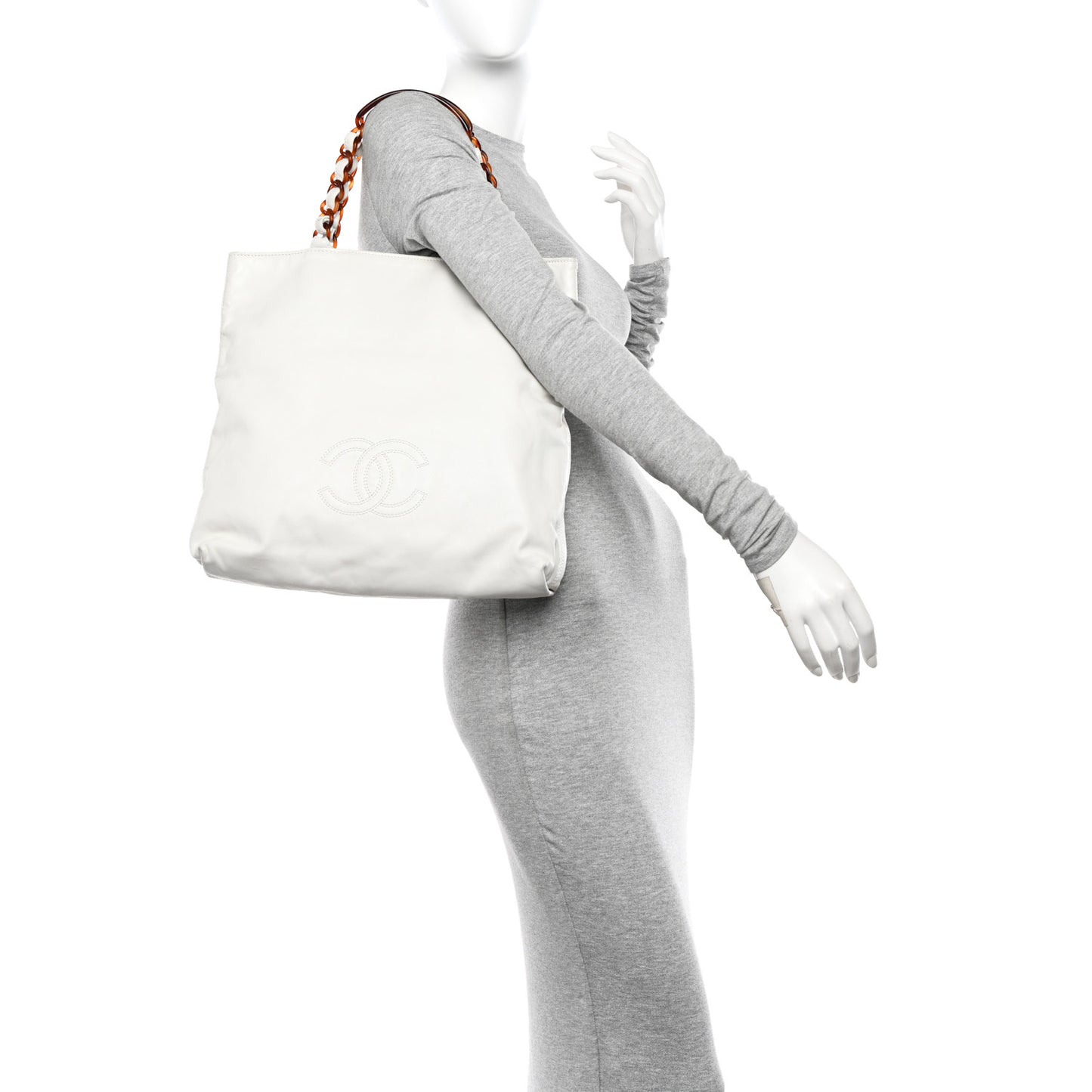 Lambskin Bekko Chain CC Shopping Tote White