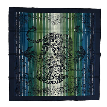 Hermes Silk Carre Jungle Love Rainbow Scarf 90 Marine Vert Petrole 1 of 4