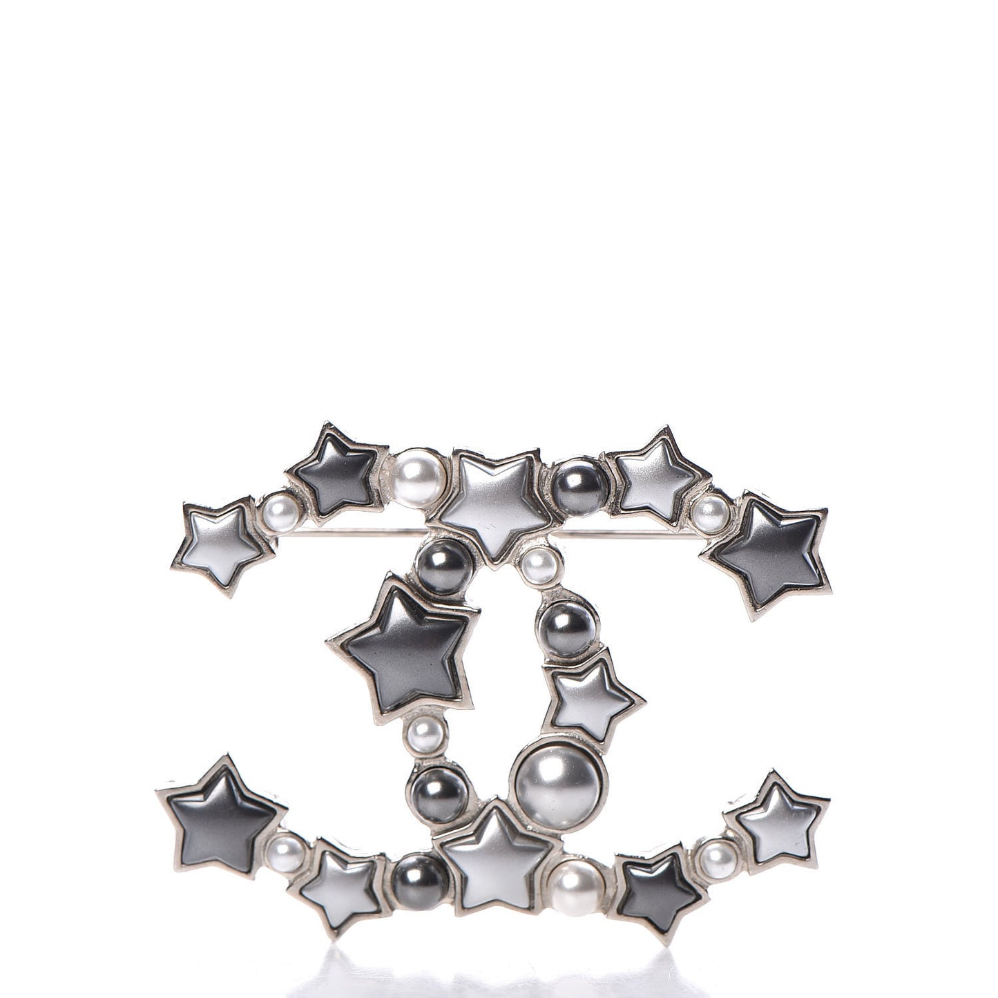 Star Resin Pearl Large CC Brooch Silver