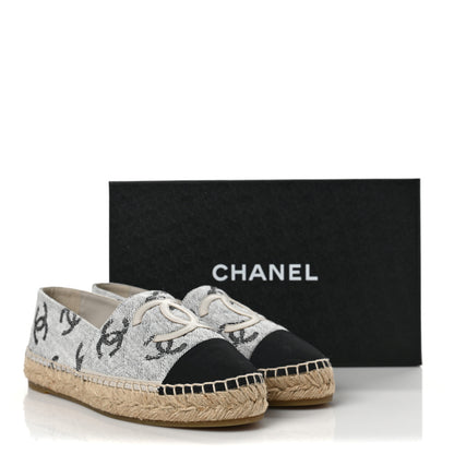 Chanel Cotton Jacquard Grosgrain CC Print Espadrilles 39 Grey Black 9 of 9
