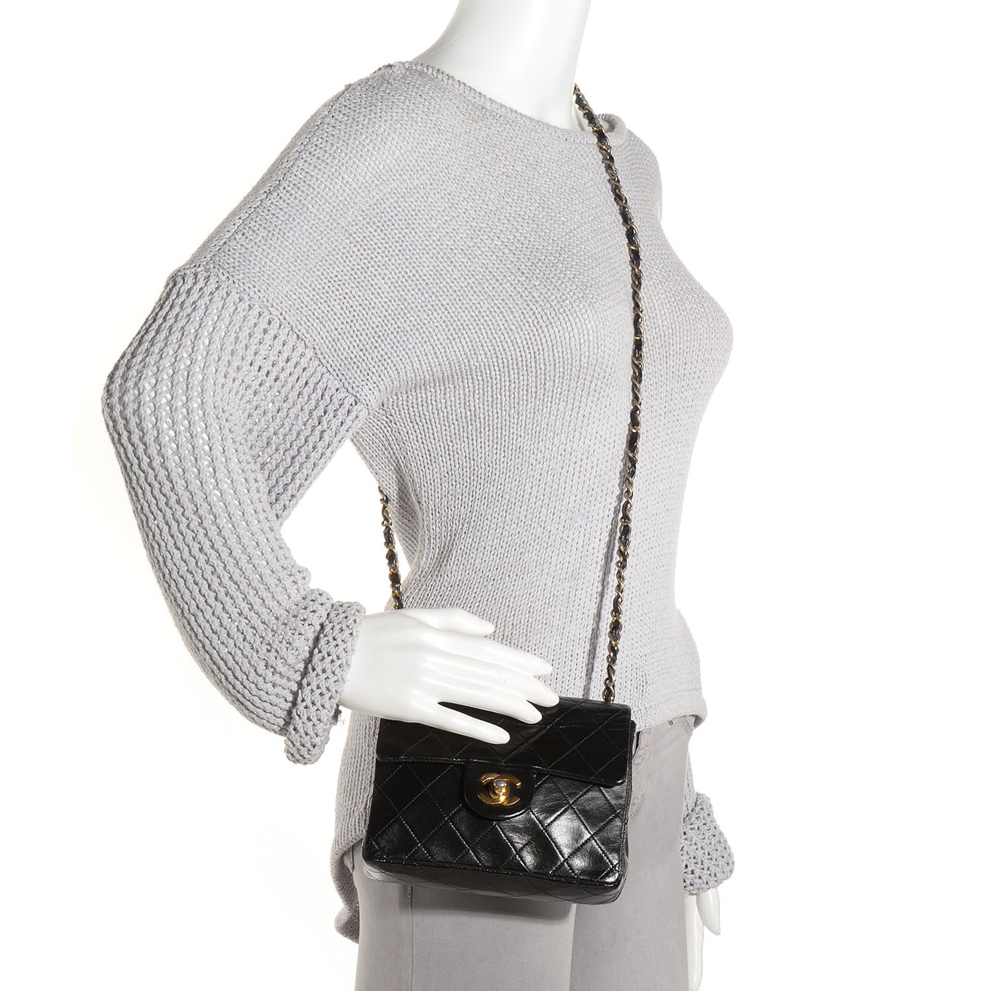 Lambskin Quilted Mini Square Flap Black