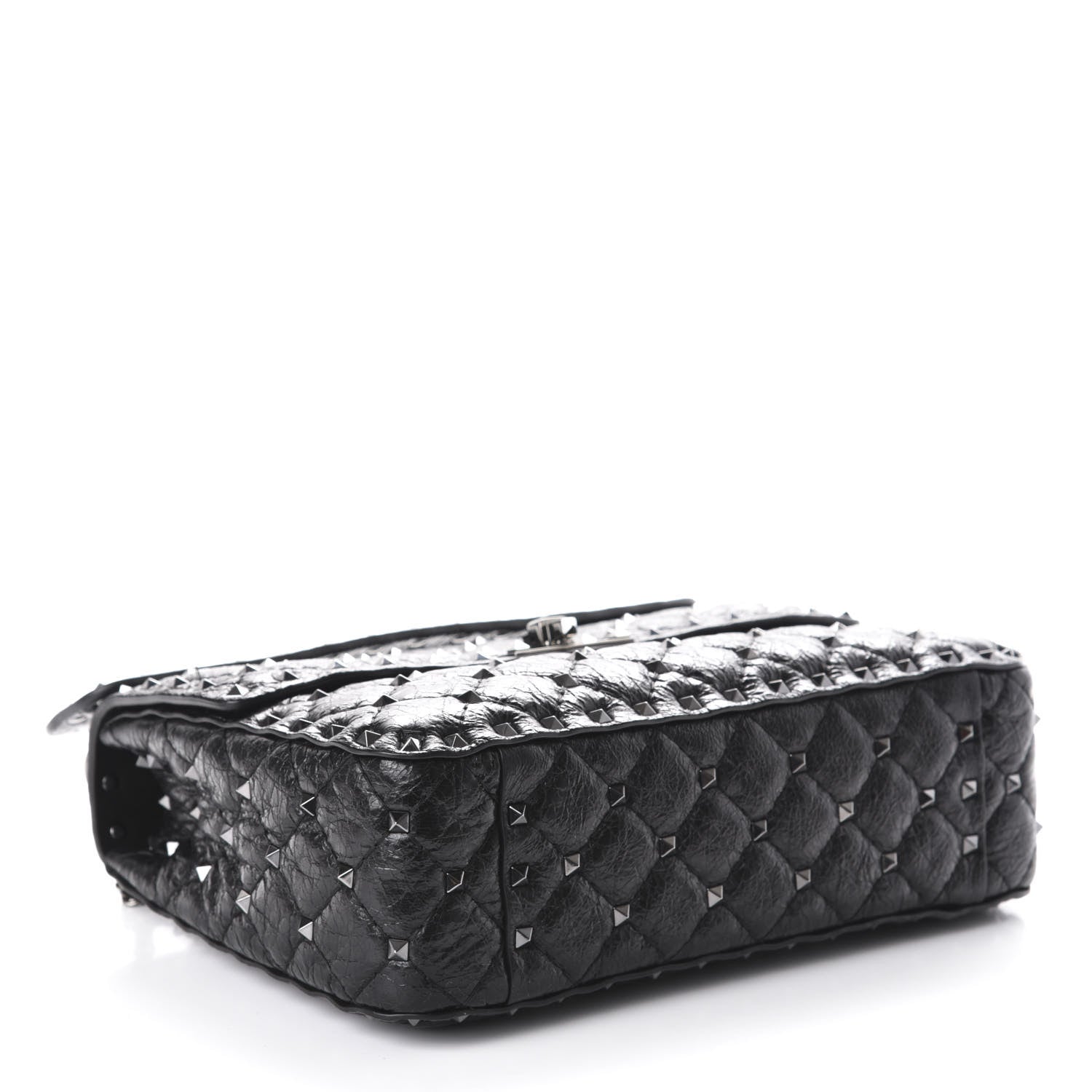 Valentino Garavani Craquele Nappa Medium Rockstud Spike Shoulder Bag Black 4 of 10