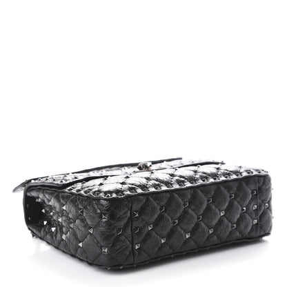 Valentino Garavani Craquele Nappa Medium Rockstud Spike Shoulder Bag Black 4 of 10