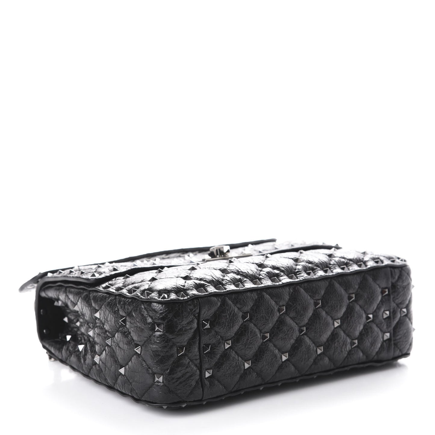 Craquele Nappa Medium Rockstud Spike Shoulder Bag Black