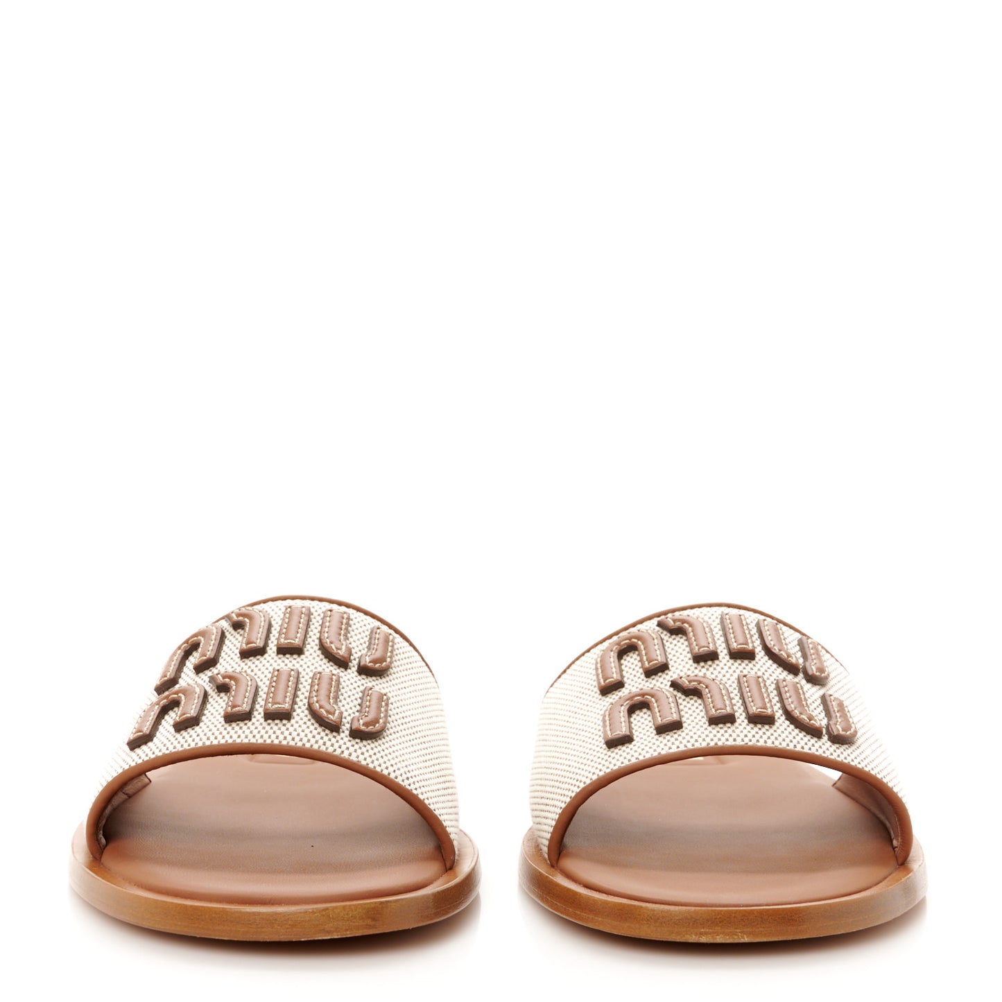 Canvas Calfskin Logo Sandals 38.5 Naturale