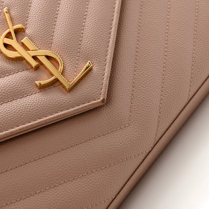 Saint Laurent Grain De Poudre Matelasse Chevron Monogram Chain Wallet Pale Pink 12 of 15
