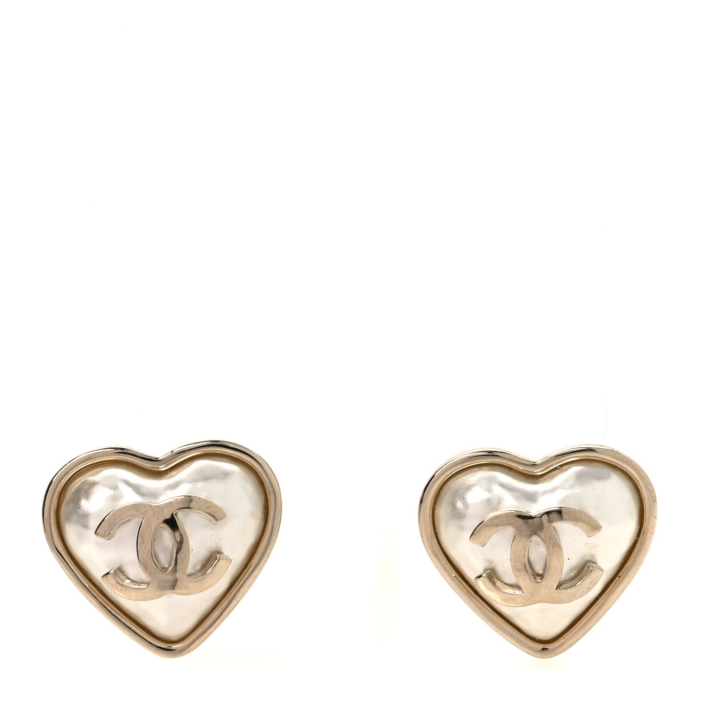 Pearl CC Heart Earrings Gold