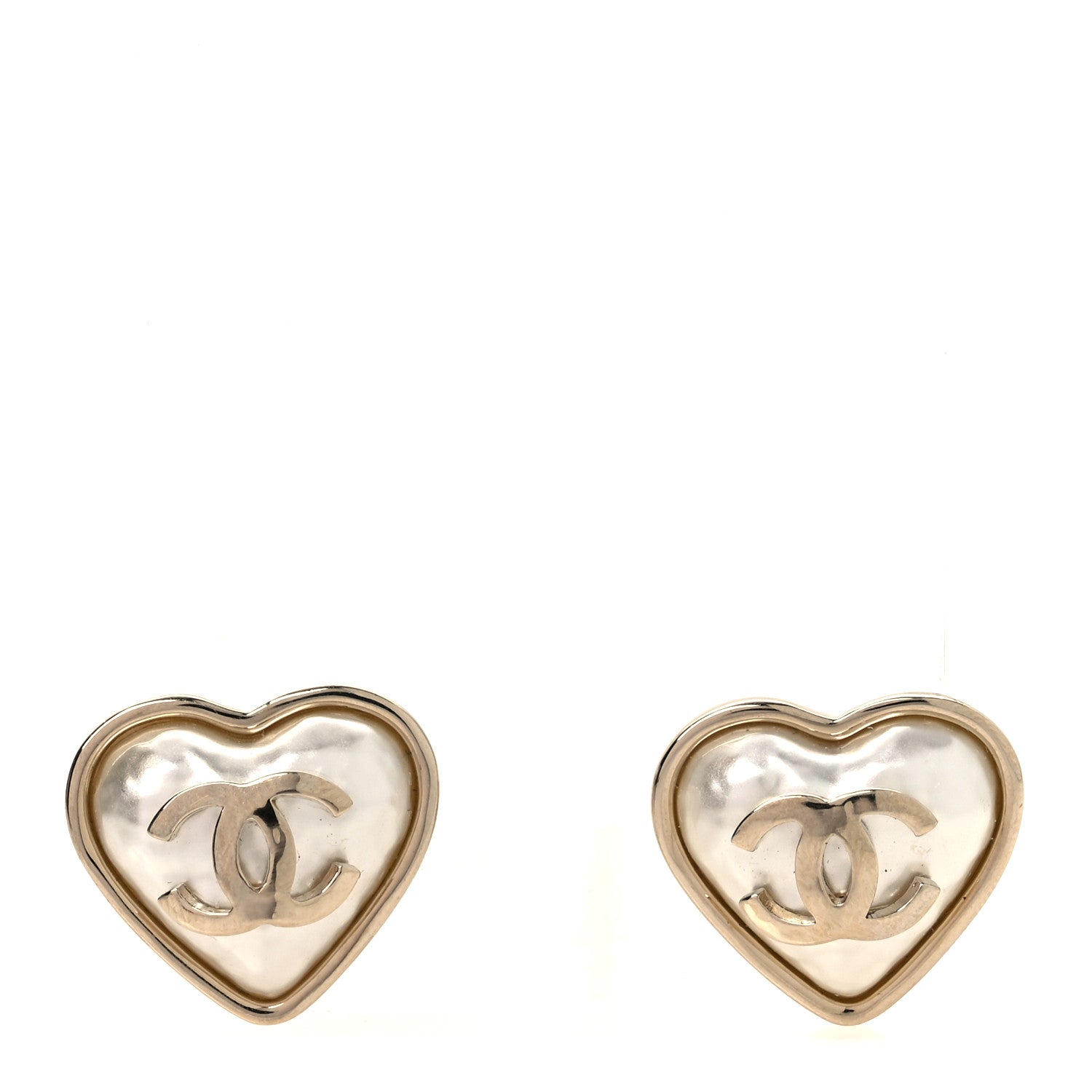 Chanel Pearl CC Heart Earrings Gold 1 of 4