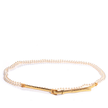 Chanel Pearl and Leather CC Double Wrap Belt Gold 1 of 8