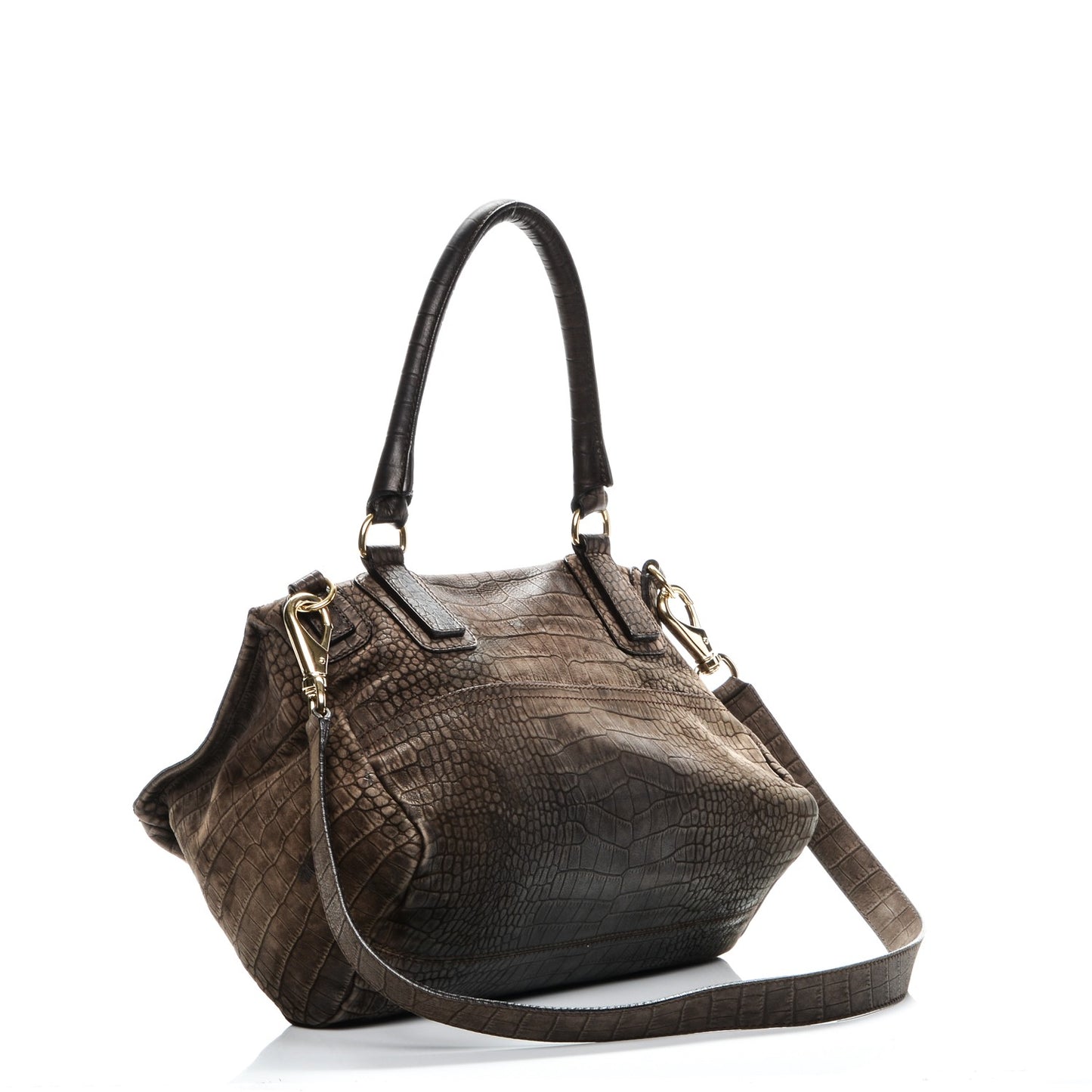 Calfskin Crocodile Embossed Medium Pandora Brown