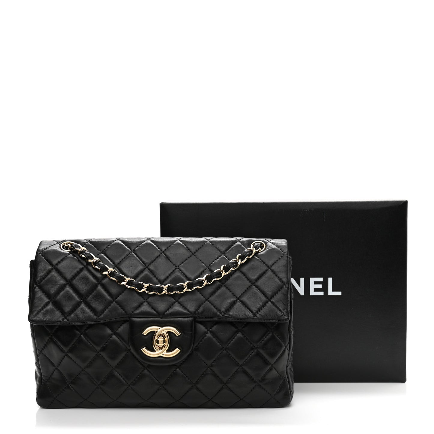 Washed Lambskin Quilted Maxi Single Flap Black