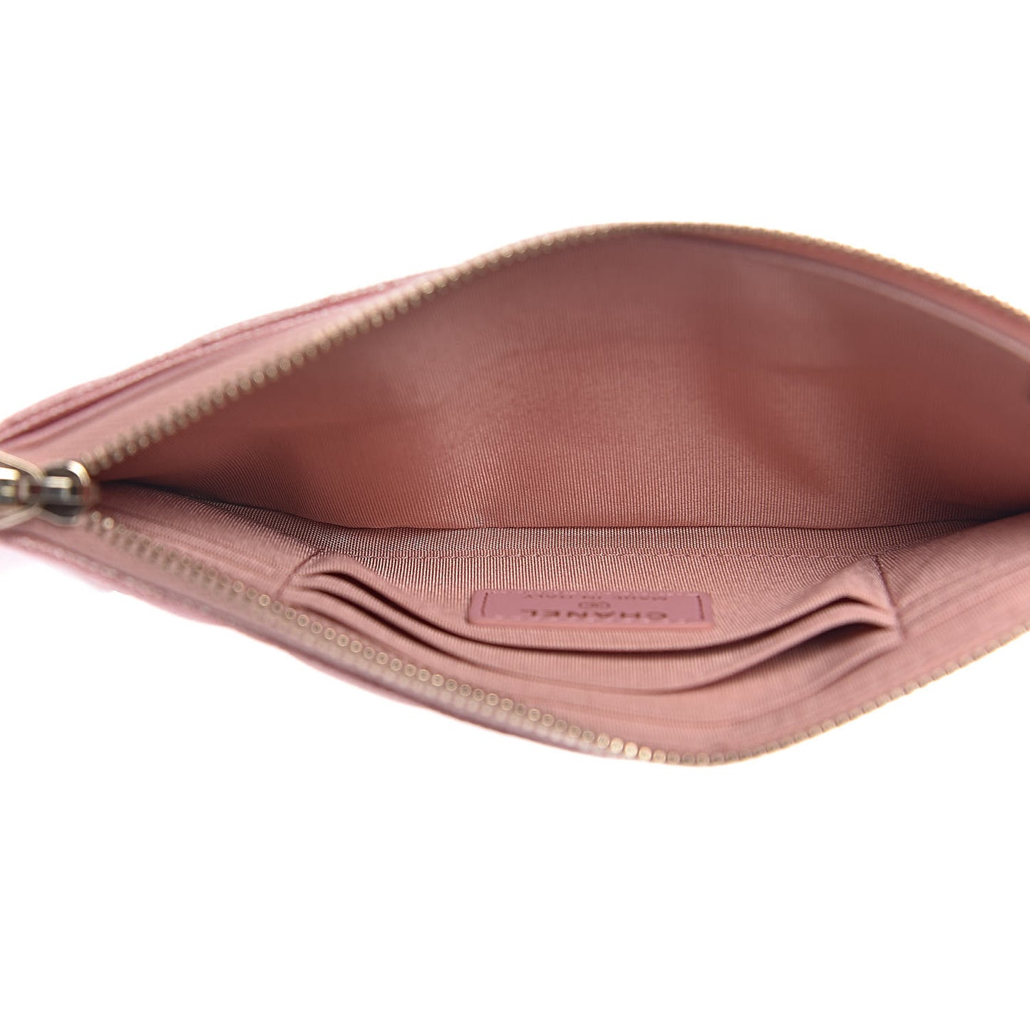 Iridescent Caviar Quilted Classic Zip Pouch Rose Pink