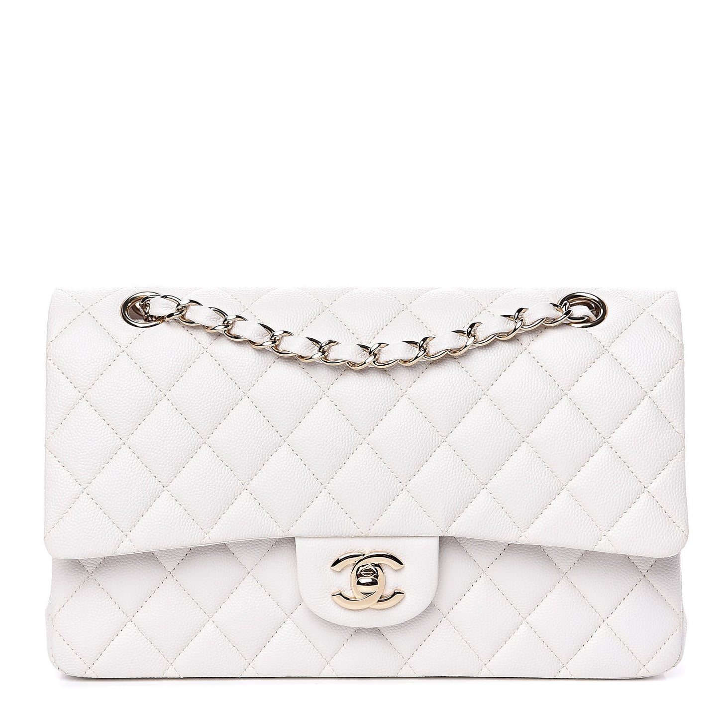 Caviar Quilted Medium Double Flap White