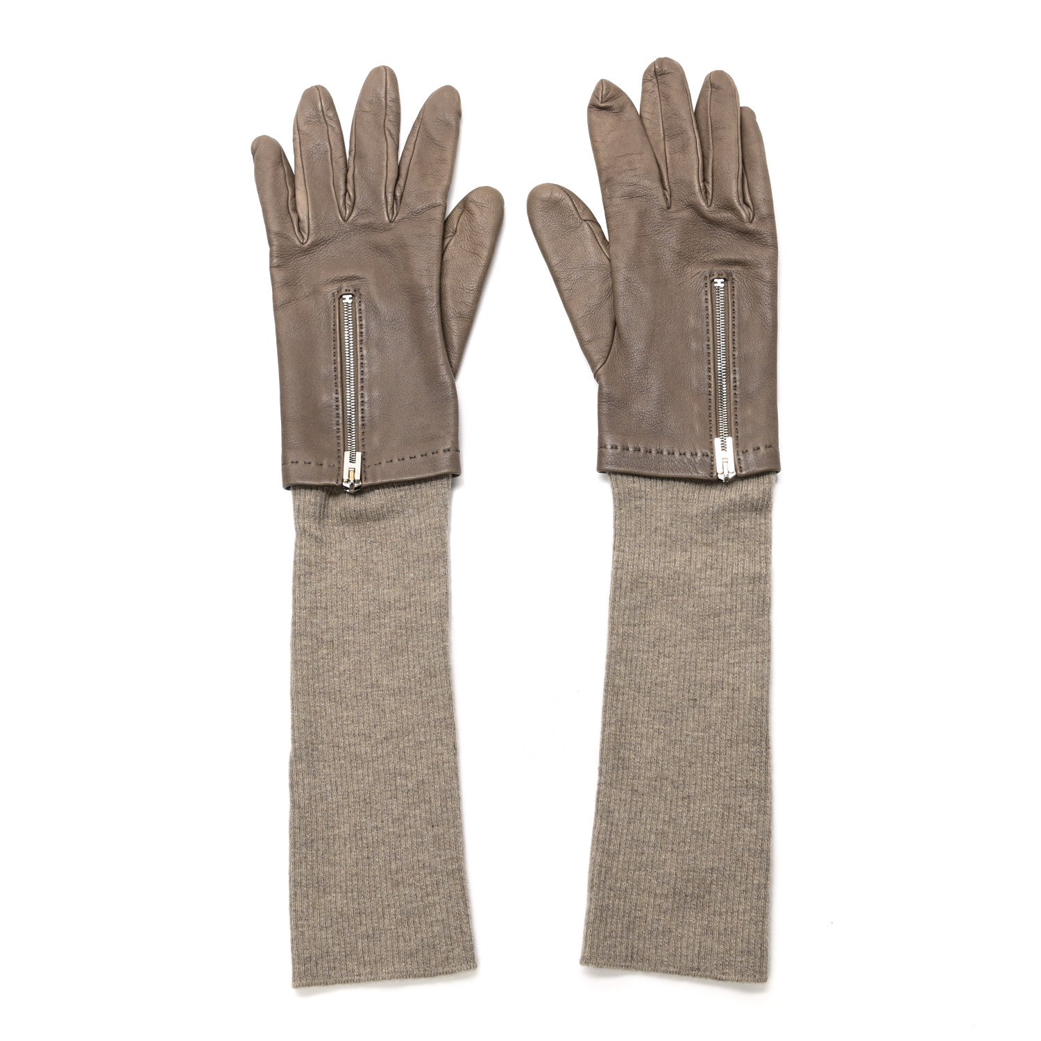 Hermes Lambskin Cashmere Gloves 8 Gris 1 of 4