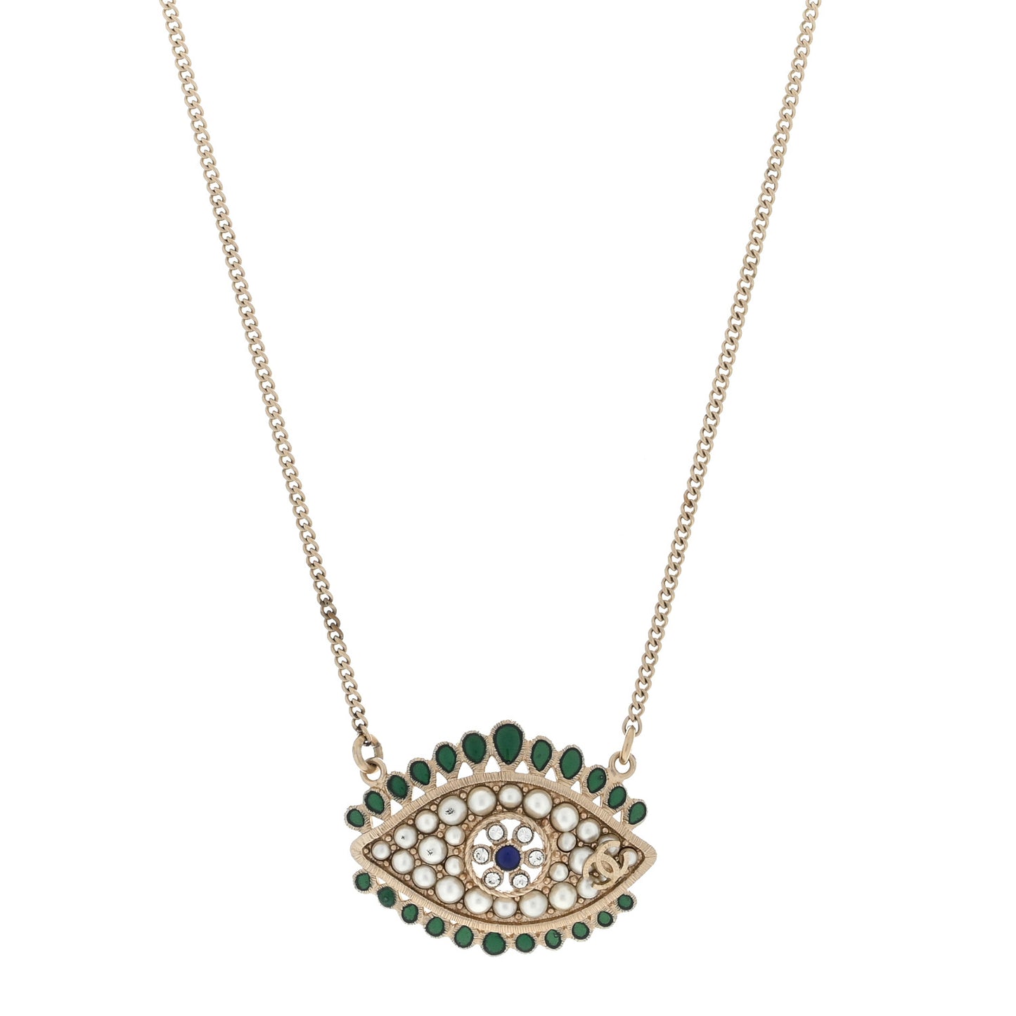 Resin Crystal Glass Pearl Eye Pendant Necklace Gold Multicolor