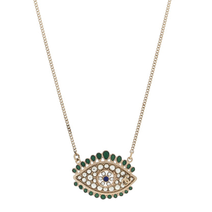 Chanel Resin Crystal Glass Pearl Eye Pendant Necklace Gold Multicolor 1 of 3