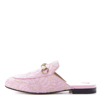 Gucci Lace Malaga Kid Womens Princetown Slippers 35.5 Sugar Pink Skin Rose 1 of 10