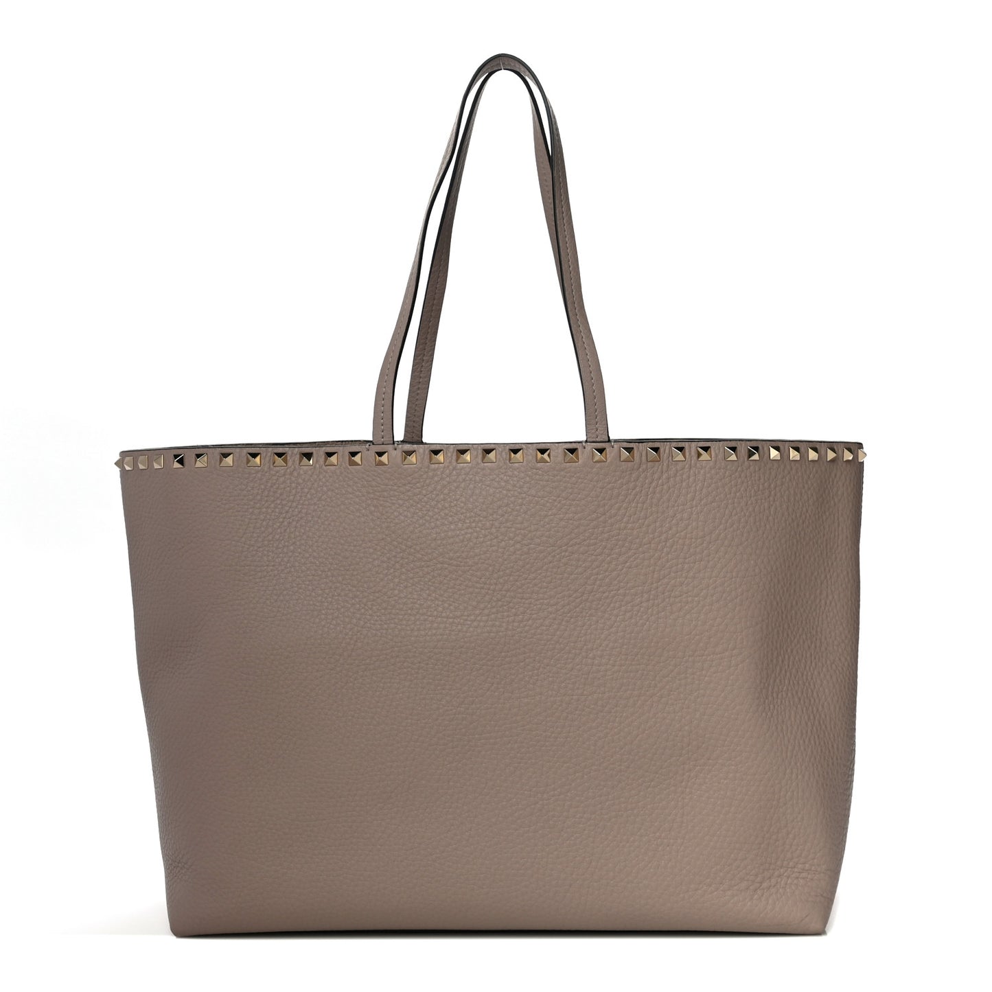 Grained Calfskin Rockstud Shoulder Tote Poudre