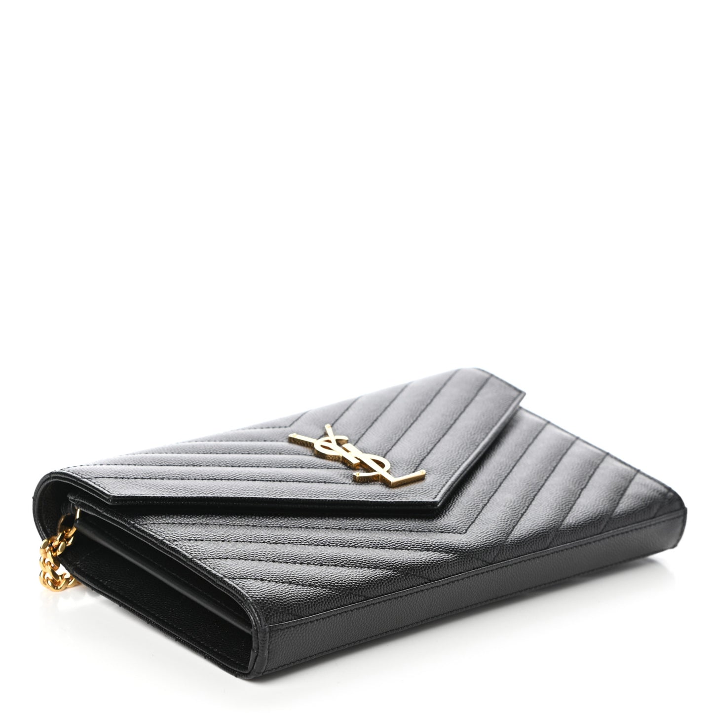 Grain De Poudre Matelasse Chevron Monogram Chain Wallet Black