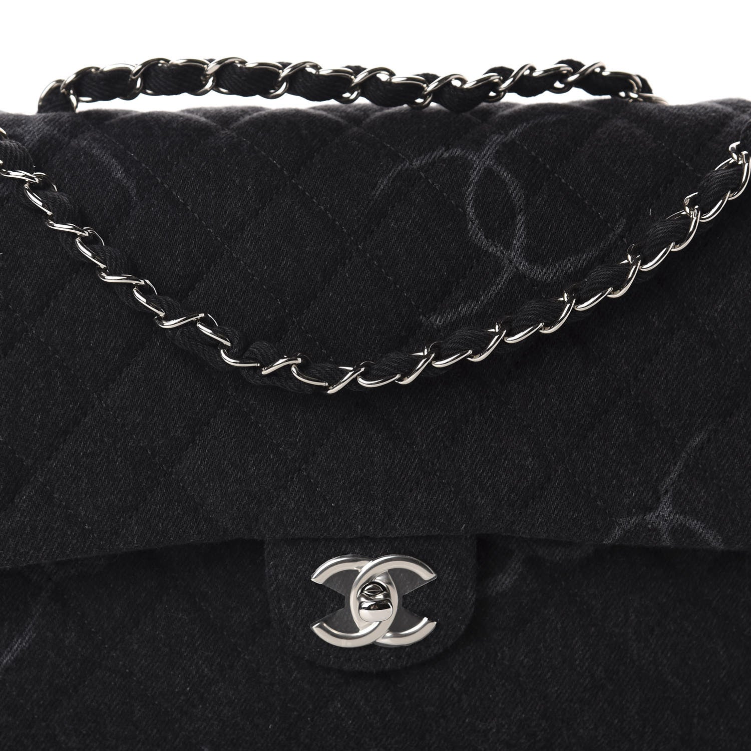 Chanel Denim Quilted CC Print Jumbo Single Flap Black 10 of 11