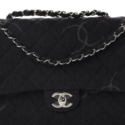 Chanel Denim Quilted CC Print Jumbo Single Flap Black 10 of 11