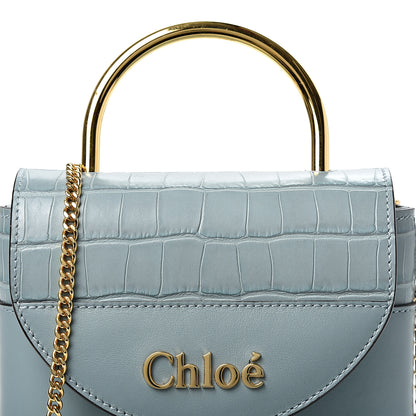 Chloe Calfskin Crocodile Embossed Small Aby Lock Faded Blue 7 of 9