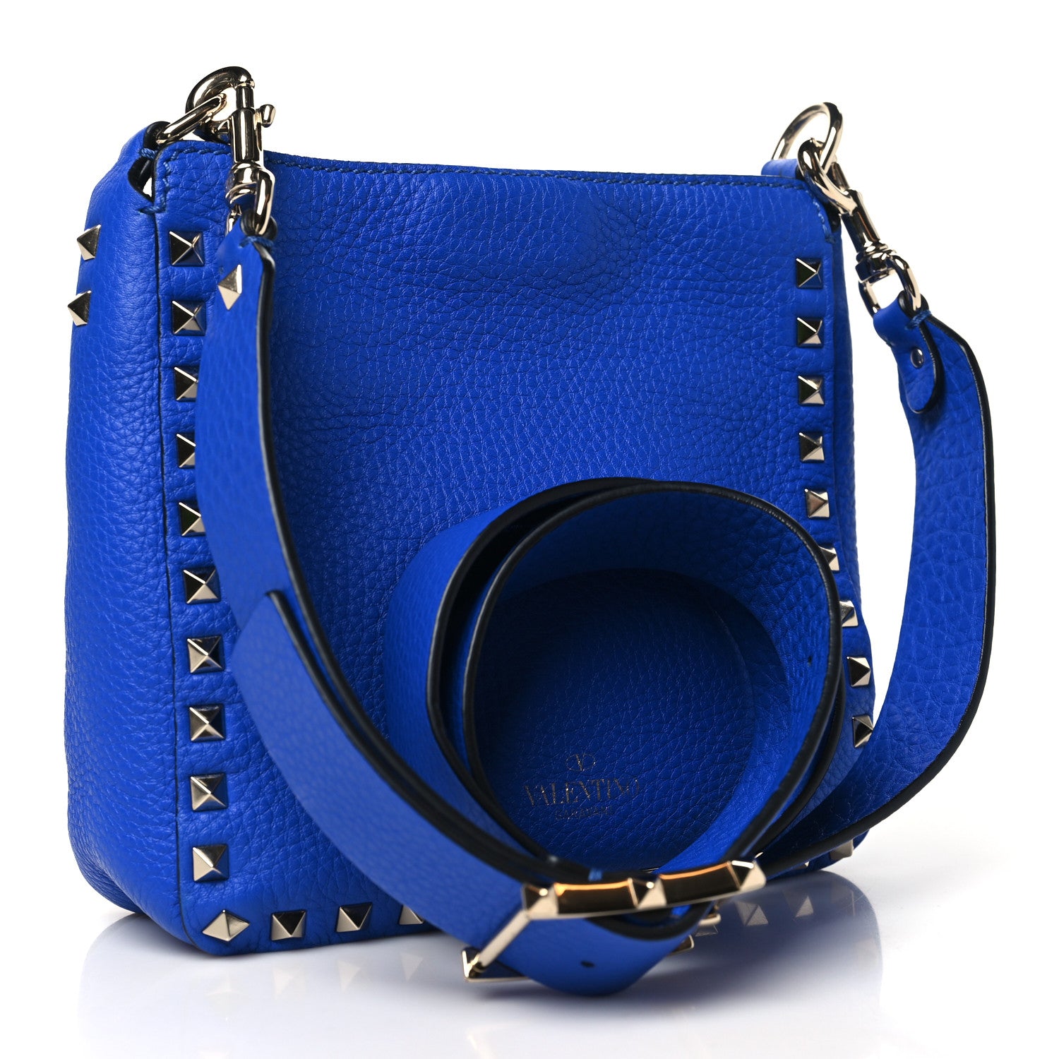 Valentino Garavani Pebbled Calfskin Mini Rockstud Flip-Lock Messenger Bag Blu Delft 3 of 9
