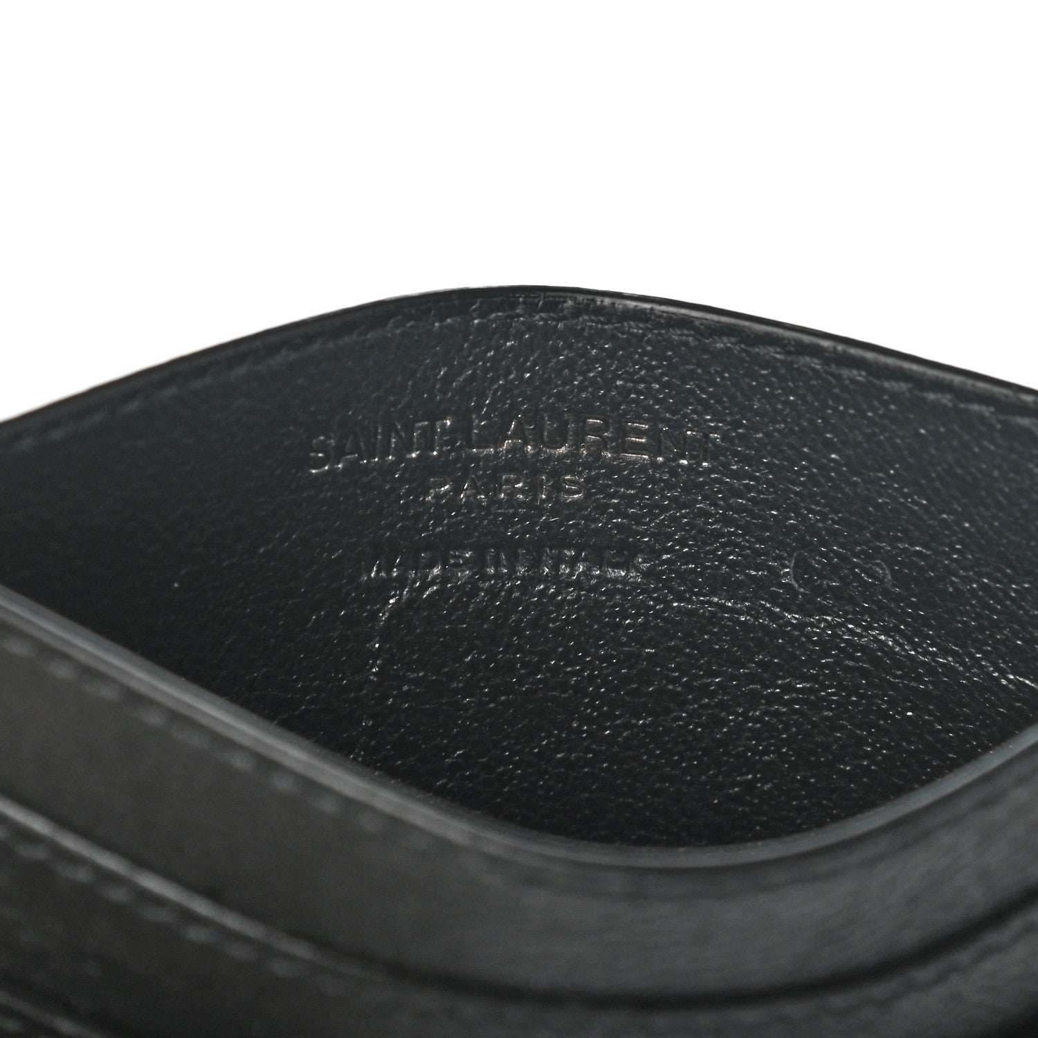 Saint Laurent Calfskin Crocodile Embossed Monogram Credit Card Case Black 6 of 7