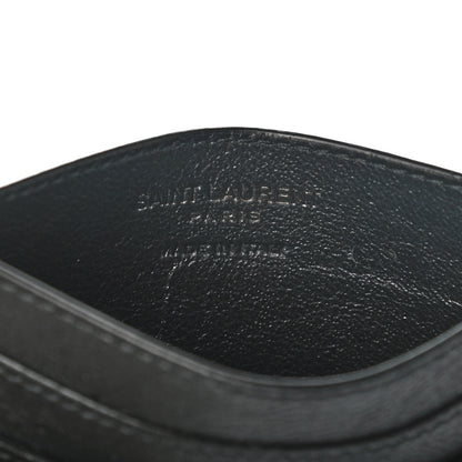 Saint Laurent Calfskin Crocodile Embossed Monogram Credit Card Case Black 6 of 7